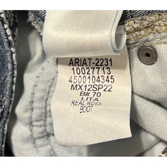 Ariat R.E.A.L. Perfect Rise Rosa Boot Cut Dark Wash Jeans SZ 28R (29x32) - Picture 5 of 11